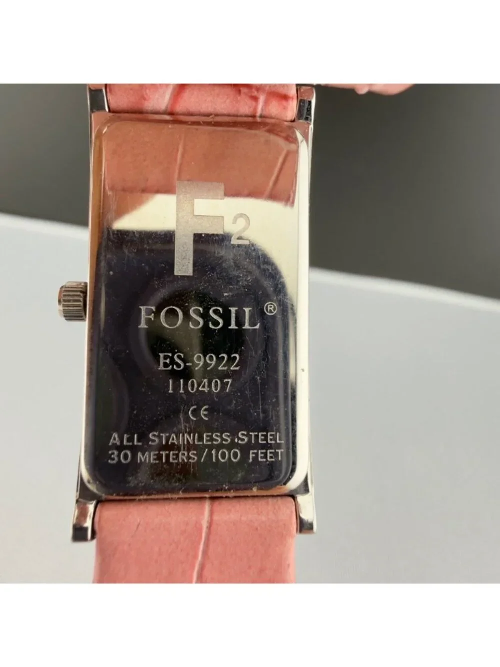 Fossil Womens F2 Pink Mother Of Pearl Dial Watch Crystal Leather Strap ES-9922